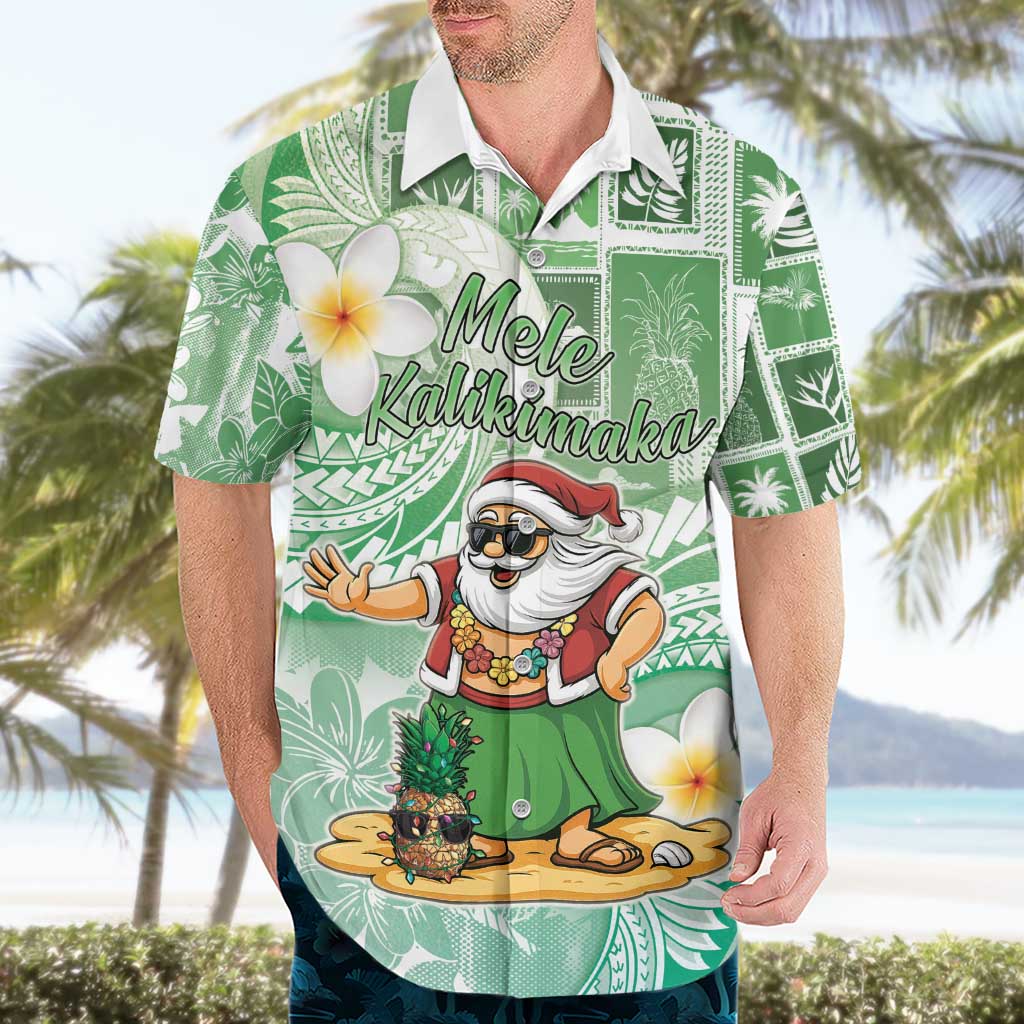 Hawaii Mele Kalikimaka Hawaiian Shirt Hula Santa Retro Style Green - Polynesian Pride