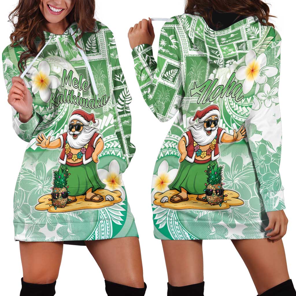 Hawaii Mele Kalikimaka Hoodie Dress Hula Santa Retro Style Green - Polynesian Pride