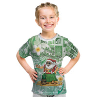 Hawaii Mele Kalikimaka Kid T Shirt Hula Santa Retro Style Green - Polynesian Pride