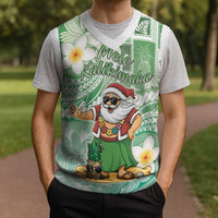 Hawaii Mele Kalikimaka Christmas Knitted V-Neck Vest Hula Santa Retro Style Green - Polynesian Pride