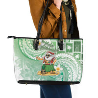 Hawaii Mele Kalikimaka Leather Tote Bag Hula Santa Retro Style Green - Polynesian Pride