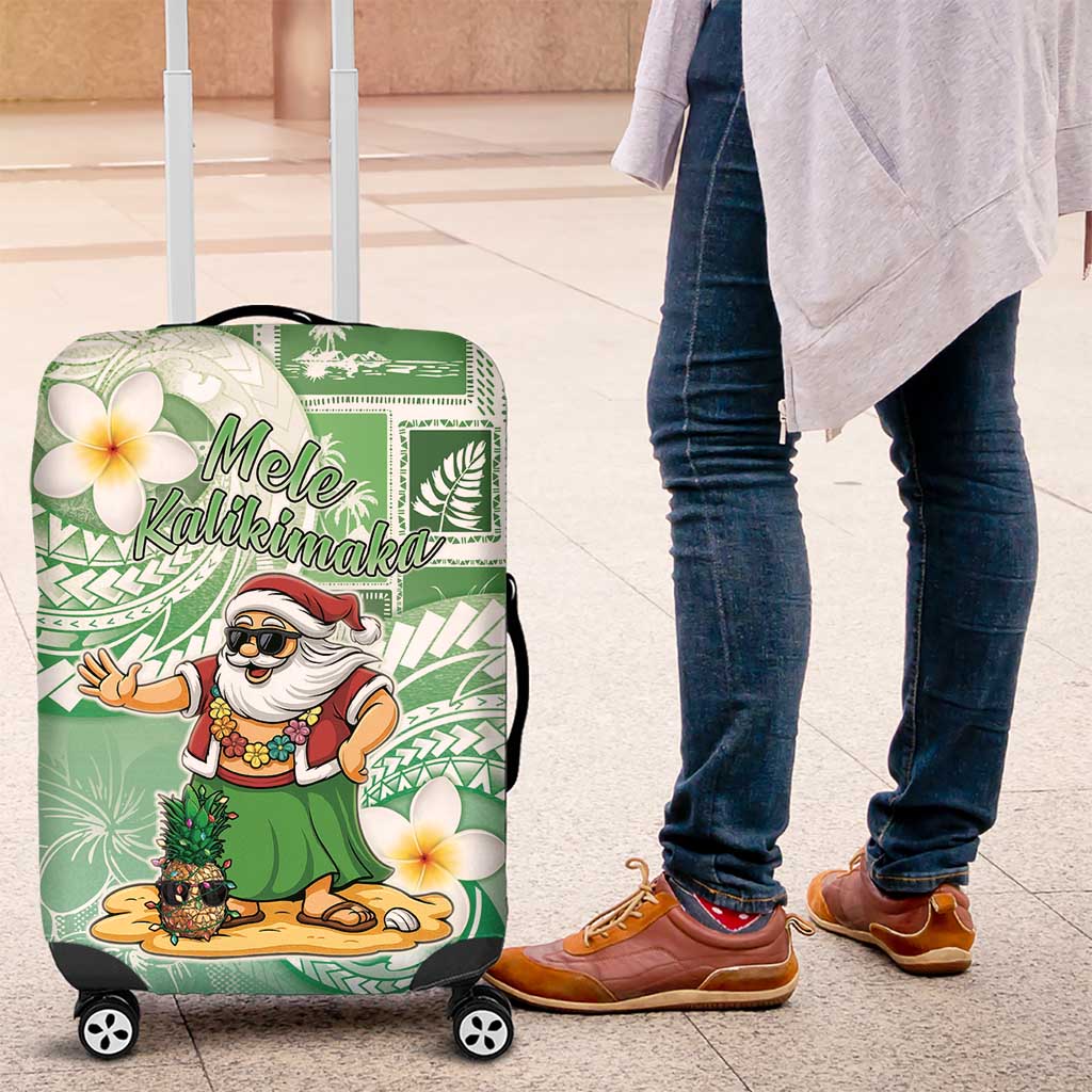 Hawaii Mele Kalikimaka Luggage Cover Hula Santa Retro Style Green - Polynesian Pride