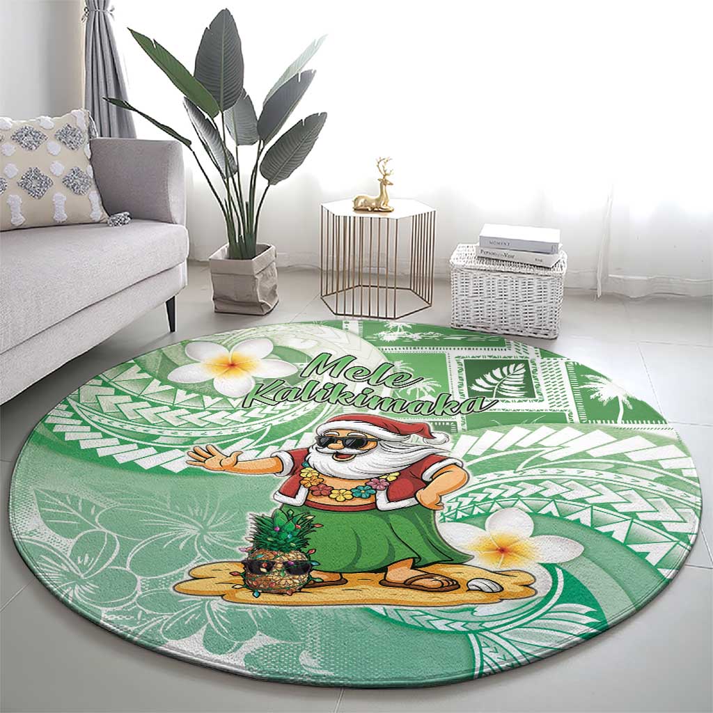 Hawaii Mele Kalikimaka Round Carpet Hula Santa Retro Style Green - Polynesian Pride