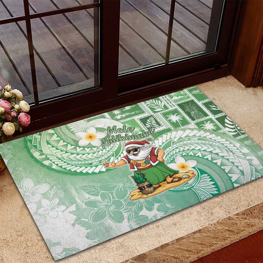 Hawaii Mele Kalikimaka Rubber Doormat Hula Santa Retro Style Green - Polynesian Pride