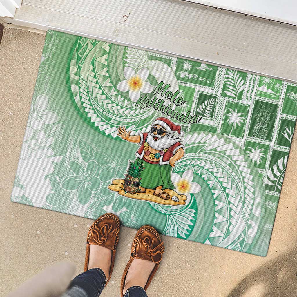 Hawaii Mele Kalikimaka Rubber Doormat Hula Santa Retro Style Green - Polynesian Pride