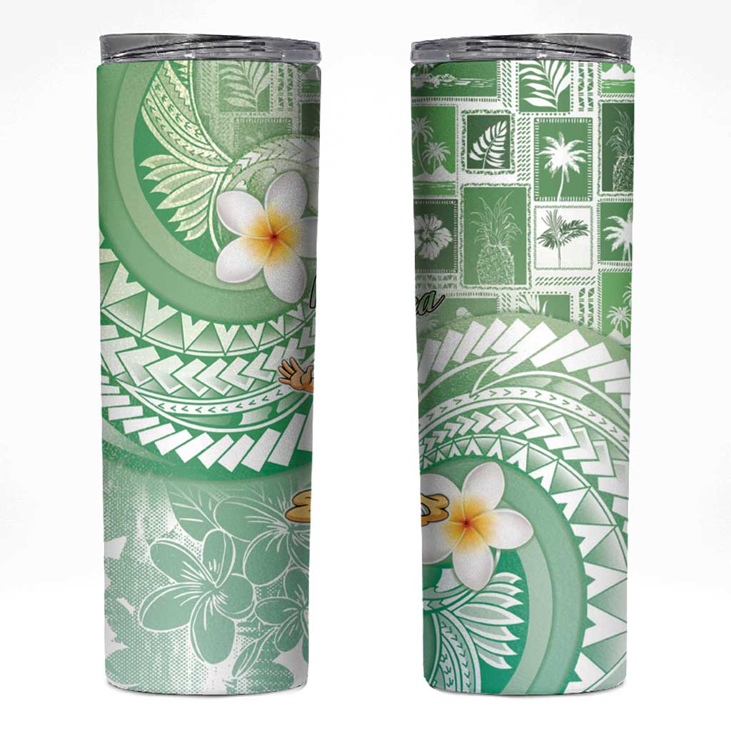 Hawaii Mele Kalikimaka Skinny Tumbler Hula Santa Retro Style Green - Polynesian Pride