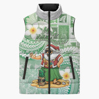 Hawaii Mele Kalikimaka Sleeveless Puffer Jacket Hula Santa Retro Style Green - Polynesian Pride