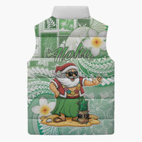 Hawaii Mele Kalikimaka Sleeveless Puffer Jacket Hula Santa Retro Style Green - Polynesian Pride