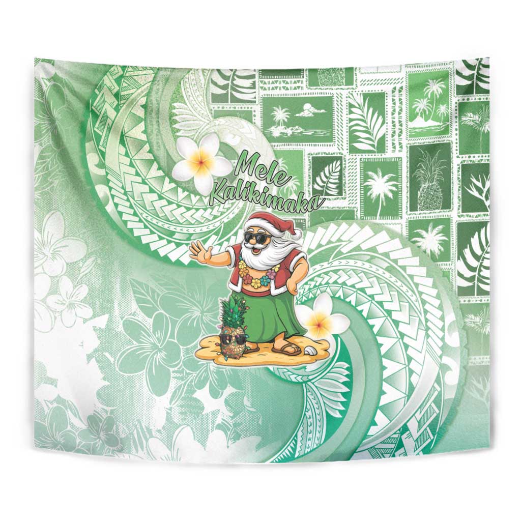 Hawaii Mele Kalikimaka Tapestry Hula Santa Retro Style Green - Polynesian Pride
