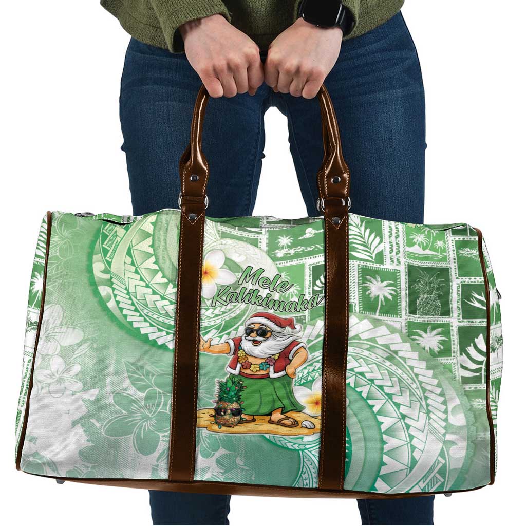 Hawaii Mele Kalikimaka Travel Bag Hula Santa Retro Style Green - Polynesian Pride