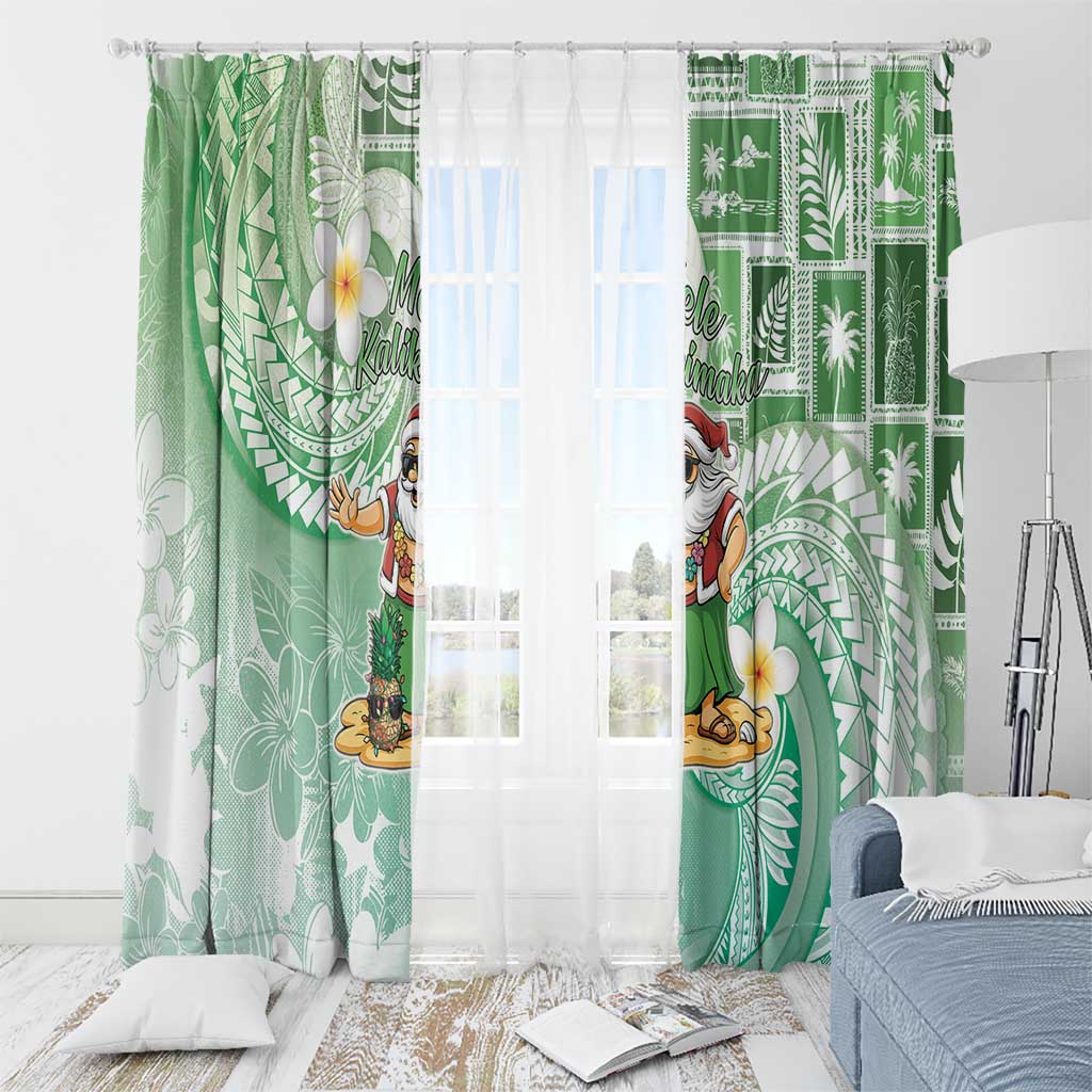 Hawaii Mele Kalikimaka Window Curtain Hula Santa Retro Style Green - Polynesian Pride