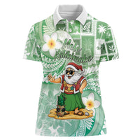 Hawaii Mele Kalikimaka Women Polo Shirt Hula Santa Retro Style Green - Polynesian Pride