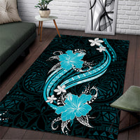 Aqua Polynesian Pattern With Tropical Flowers Area Rug LT05 Aqua - Polynesian Pride