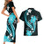 Aqua Polynesian Pattern With Tropical Flowers Couples Matching Short Sleeve Bodycon Dress and Hawaiian Shirt LT05 - Polynesian Pride