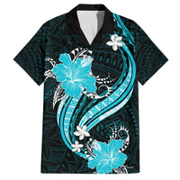 Aqua Polynesian Pattern With Tropical Flowers Family Matching Summer Maxi Dress and Hawaiian Shirt LT05 Dad's Shirt - Short Sleeve Aqua - Polynesian Pride