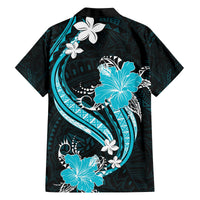 Aqua Polynesian Pattern With Tropical Flowers Family Matching Tank Maxi Dress and Hawaiian Shirt LT05 - Polynesian Pride