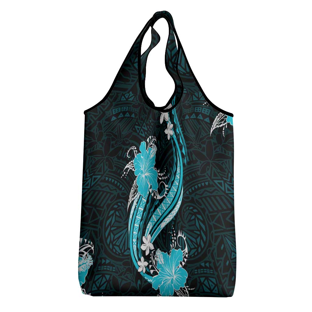 Aqua Polynesian Pattern With Tropical Flowers Grocery Bag LT05 - Polynesian Pride