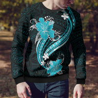 Aqua Polynesian Pattern With Tropical Flowers Ugly Christmas Sweater