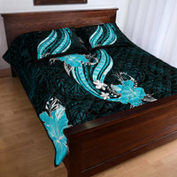 Aqua Polynesian Pattern With Tropical Flowers Quilt Bed Set LT05 - Polynesian Pride