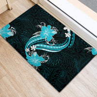Aqua Polynesian Pattern With Tropical Flowers Rubber Doormat LT05 - Polynesian Pride