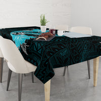 Aqua Polynesian Pattern With Tropical Flowers Tablecloth LT05 - Polynesian Pride