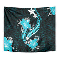 Aqua Polynesian Pattern With Tropical Flowers Tapestry LT05 - Polynesian Pride