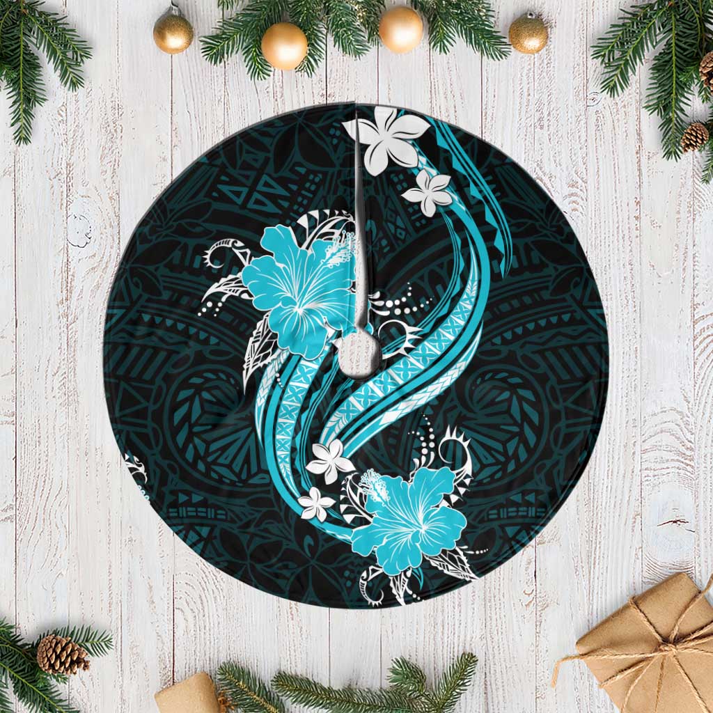 Aqua Polynesian Pattern With Tropical Flowers Tree Skirt LT05 Casual Aqua - Polynesian Pride