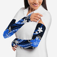 Blue Polynesian Pattern With Tropical Flowers Arm Sleeves - Polynesian Pride