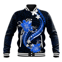 Blue Polynesian Pattern With Tropical Flowers Baseball Jacket LT05 Unisex Blue - Polynesian Pride