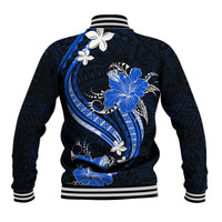 Blue Polynesian Pattern With Tropical Flowers Baseball Jacket LT05 - Polynesian Pride