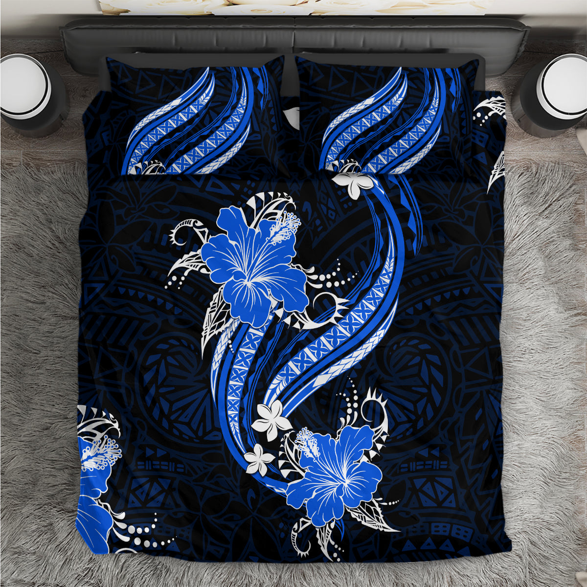 Blue Polynesian Pattern With Tropical Flowers Bedding Set LT05 Blue - Polynesian Pride