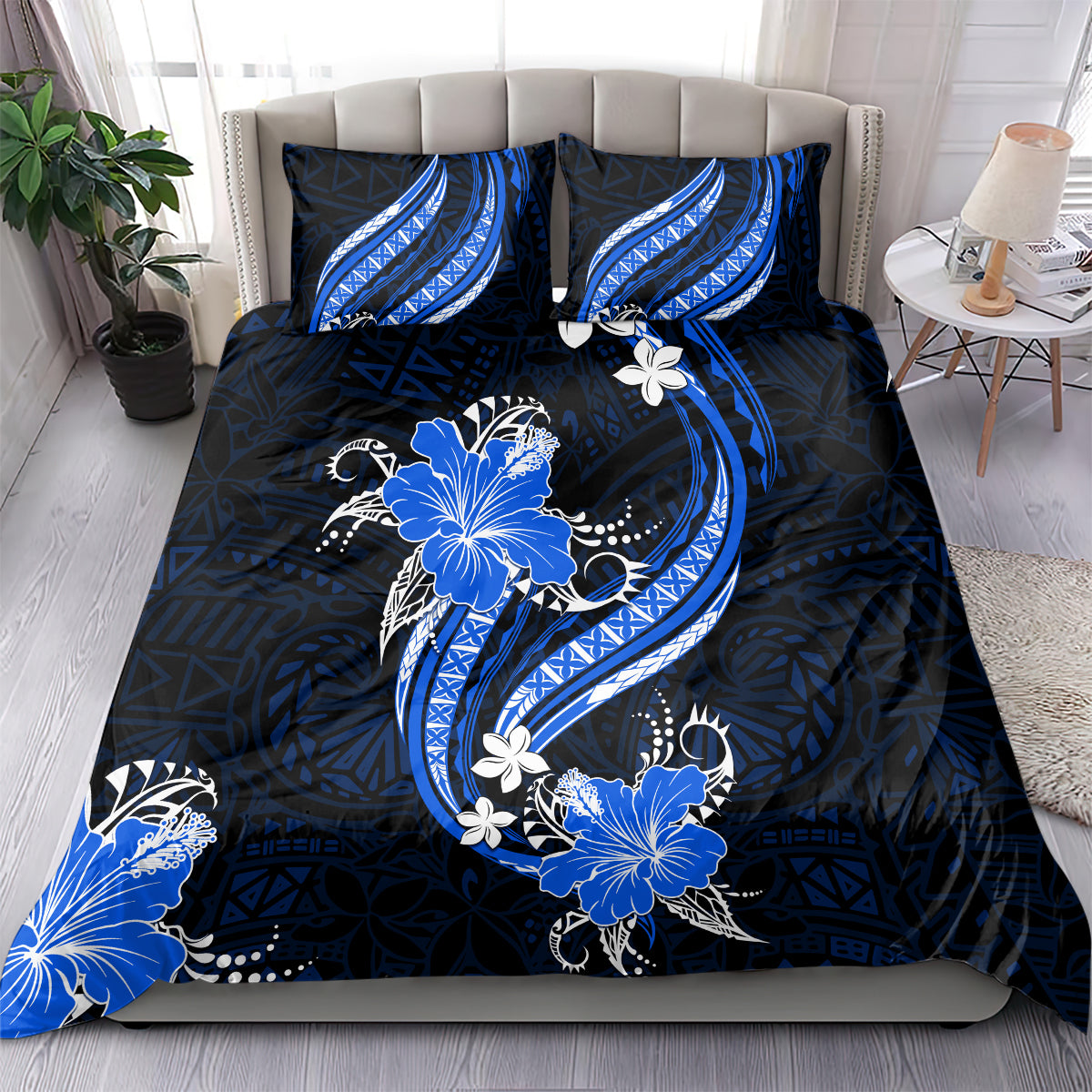 Blue Polynesian Pattern With Tropical Flowers Bedding Set LT05 - Polynesian Pride