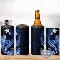 Blue Polynesian Pattern With Tropical Flowers 4 in 1 Can Cooler Tumbler