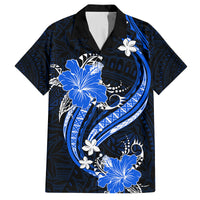 Blue Polynesian Pattern With Tropical Flowers Family Matching Long Sleeve Bodycon Dress and Hawaiian Shirt LT05 Dad's Shirt - Short Sleeve Blue - Polynesian Pride