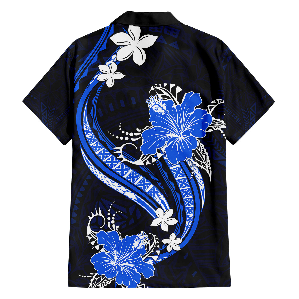 Blue Polynesian Pattern With Tropical Flowers Family Matching Off Shoulder Long Sleeve Dress and Hawaiian Shirt LT05 - Polynesian Pride