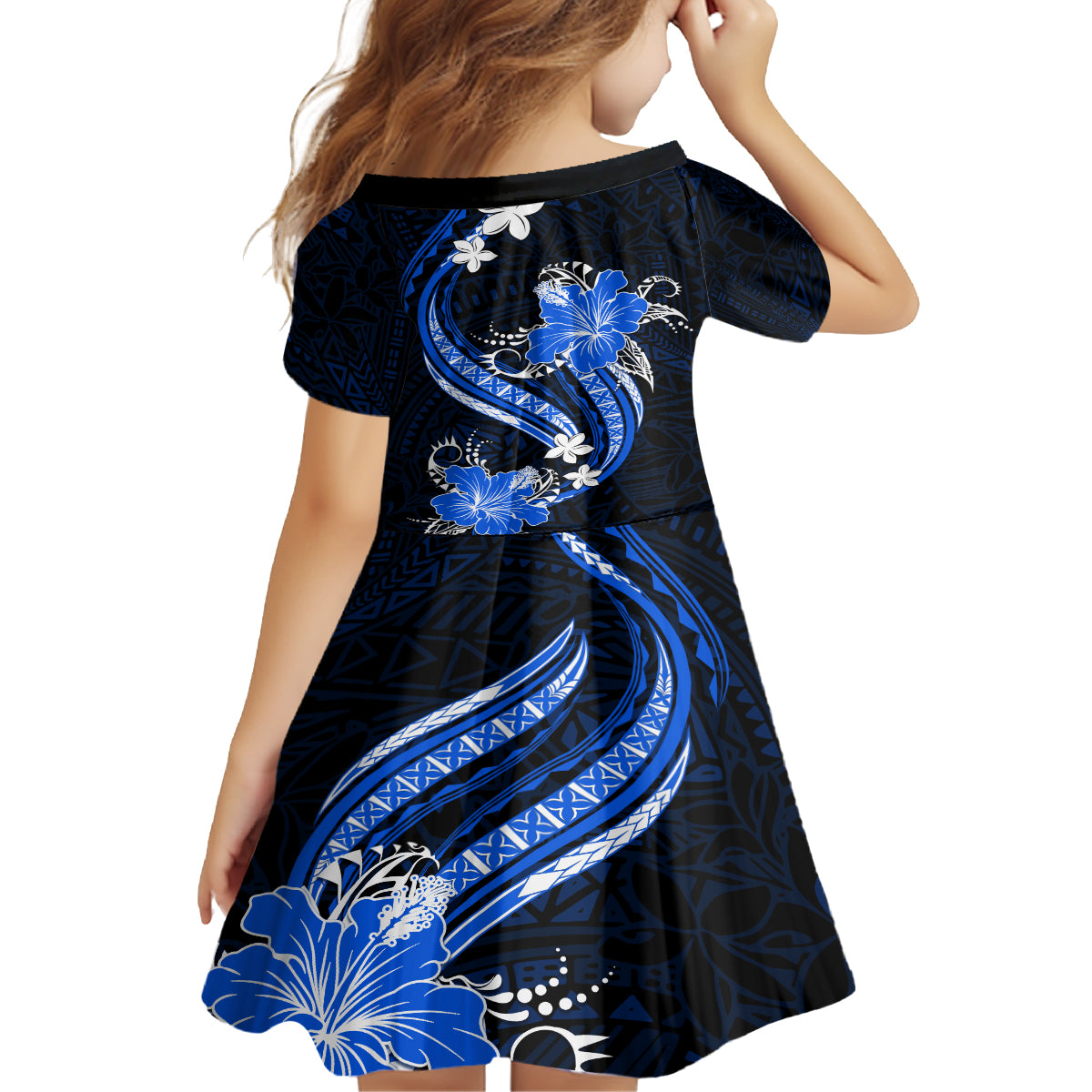 Blue Polynesian Pattern With Tropical Flowers Family Matching Tank Maxi Dress and Hawaiian Shirt LT05 - Polynesian Pride