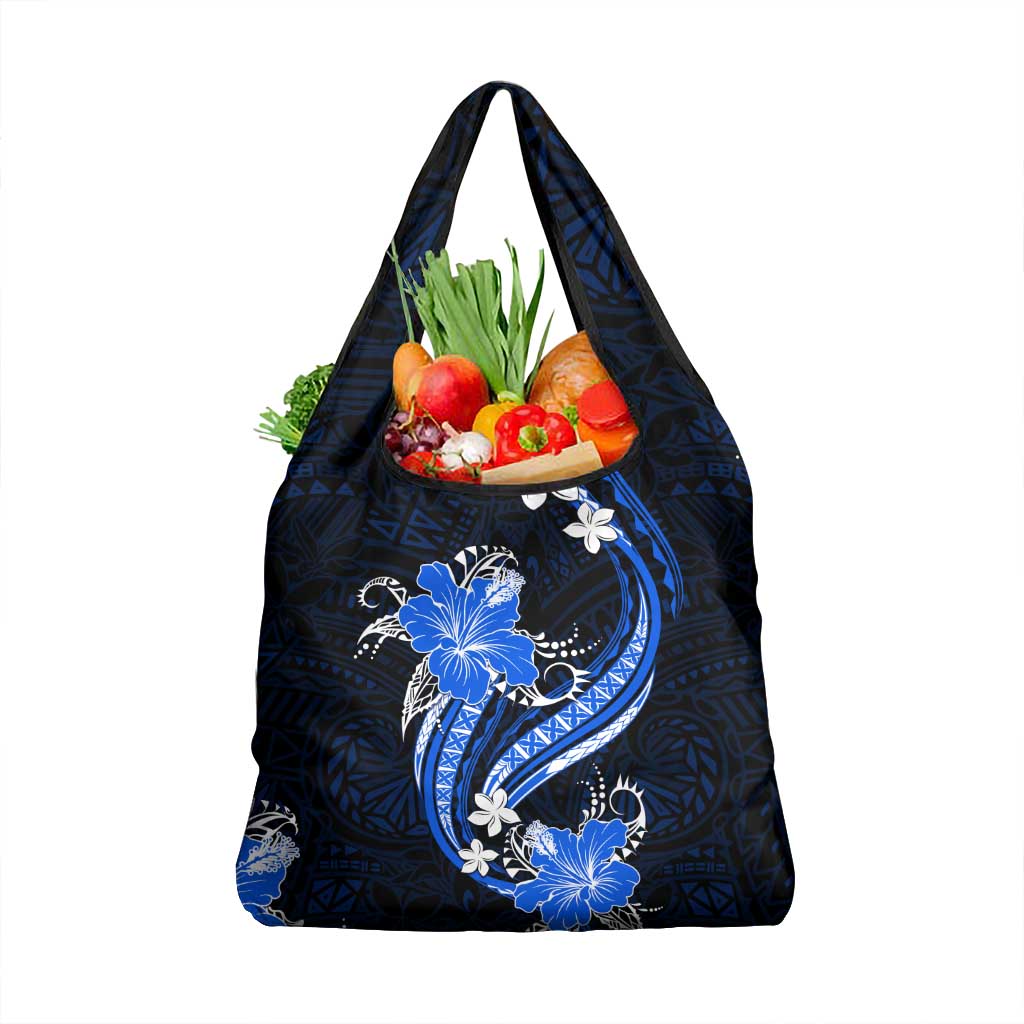Blue Polynesian Pattern With Tropical Flowers Grocery Bag LT05 1-pack One Size Blue - Polynesian Pride