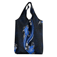 Blue Polynesian Pattern With Tropical Flowers Grocery Bag LT05 - Polynesian Pride