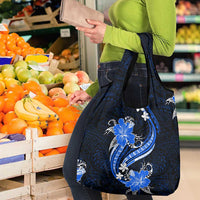 Blue Polynesian Pattern With Tropical Flowers Grocery Bag LT05 - Polynesian Pride