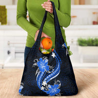 Blue Polynesian Pattern With Tropical Flowers Grocery Bag LT05 - Polynesian Pride