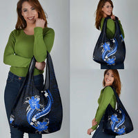 Blue Polynesian Pattern With Tropical Flowers Grocery Bag LT05 - Polynesian Pride