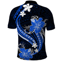 Blue Polynesian Pattern With Tropical Flowers Polo Shirt LT05 - Polynesian Pride