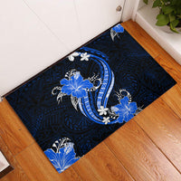 Blue Polynesian Pattern With Tropical Flowers Rubber Doormat LT05 Blue - Polynesian Pride