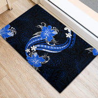 Blue Polynesian Pattern With Tropical Flowers Rubber Doormat LT05 - Polynesian Pride