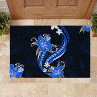 Blue Polynesian Pattern With Tropical Flowers Rubber Doormat LT05 - Polynesian Pride