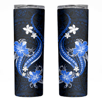 Blue Polynesian Pattern With Tropical Flowers Skinny Tumbler