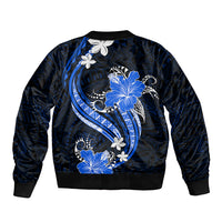 Blue Polynesian Pattern With Tropical Flowers Sleeve Zip Bomber Jacket LT05 - Polynesian Pride