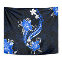 Blue Polynesian Pattern With Tropical Flowers Tapestry LT05 - Polynesian Pride