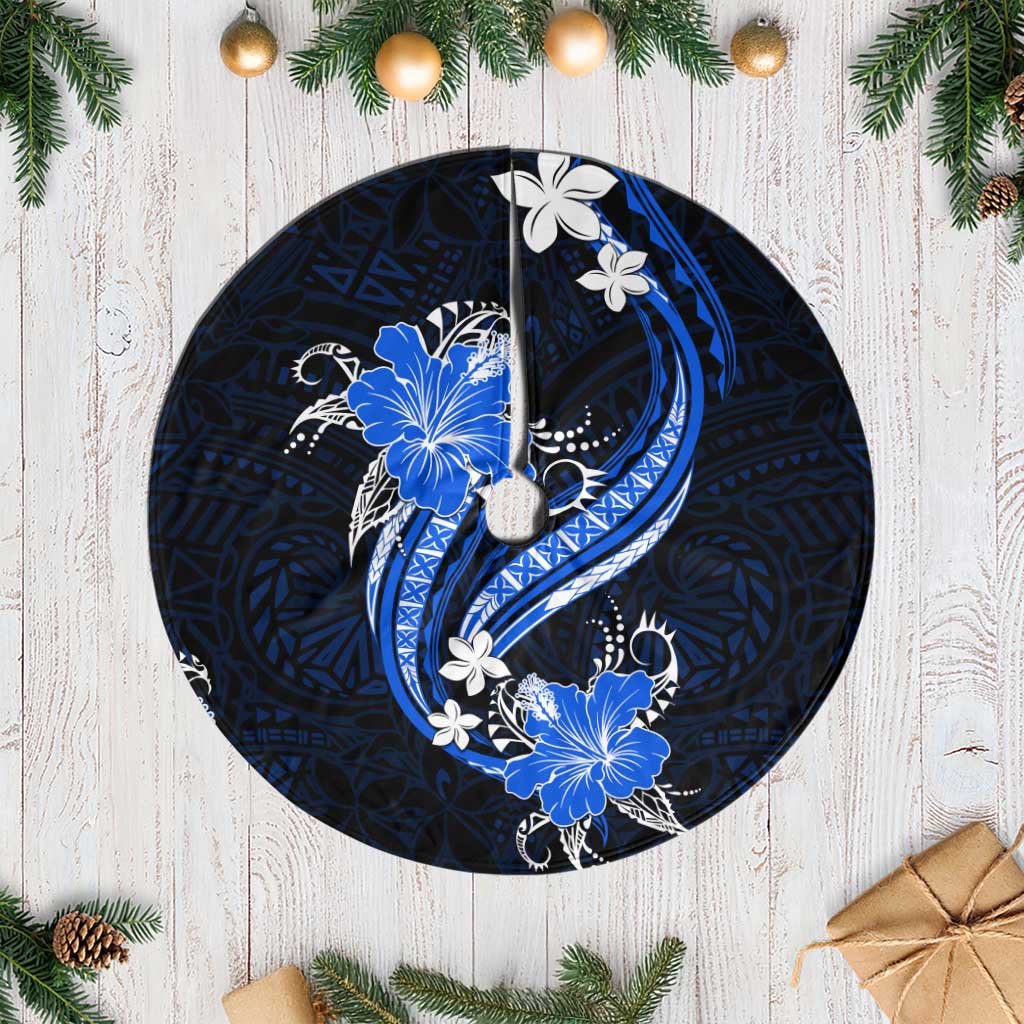 Blue Polynesian Pattern With Tropical Flowers Tree Skirt LT05 Casual Blue - Polynesian Pride