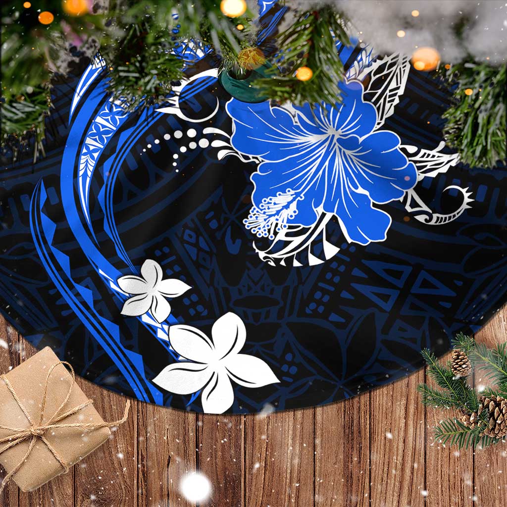 Blue Polynesian Pattern With Tropical Flowers Tree Skirt LT05 - Polynesian Pride